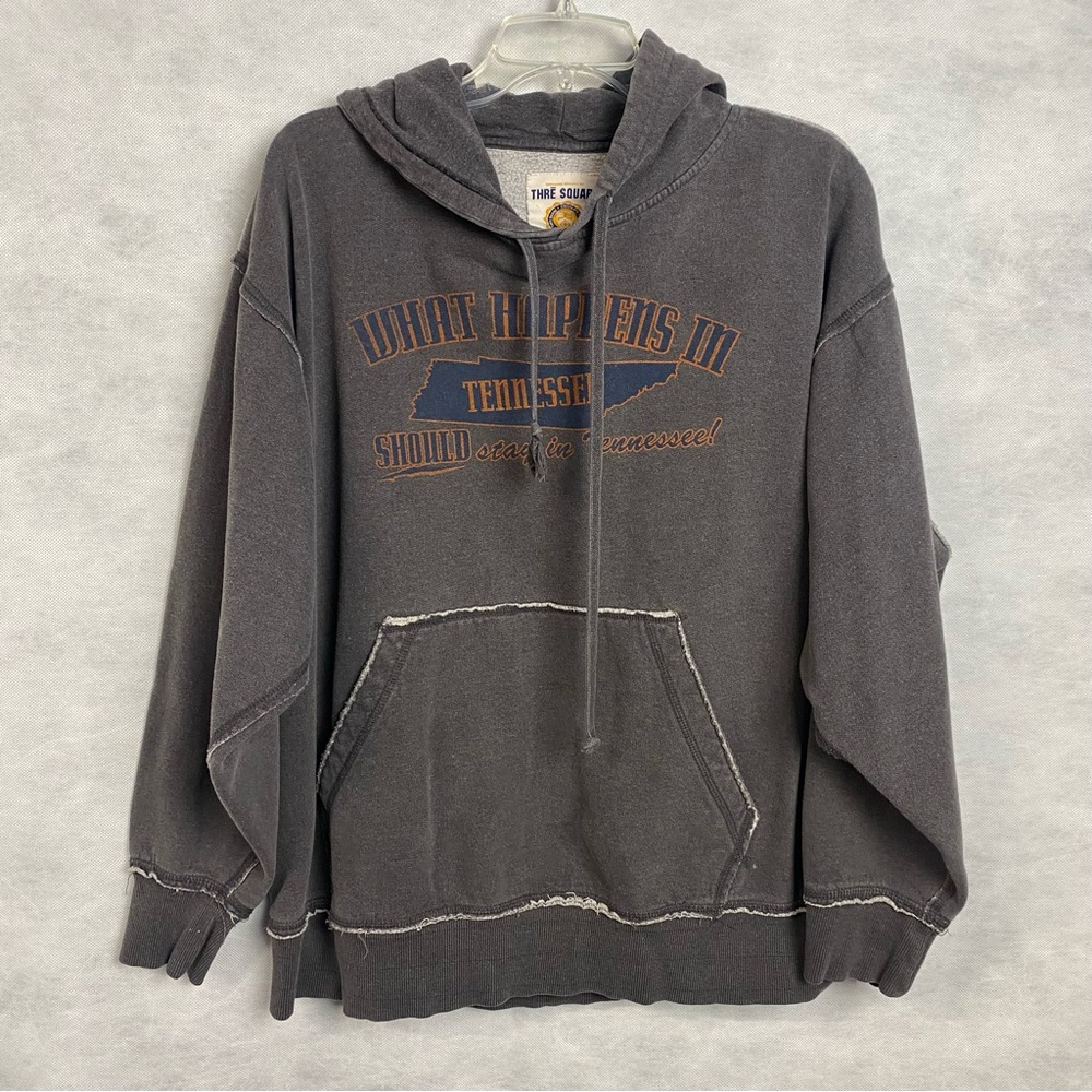 Thre Square Men's XXL Hoodie Gray Long Sleeve Drawstring Pocket Pullover